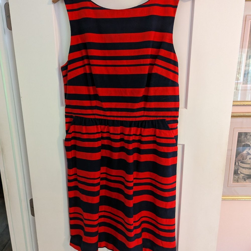 Red and navy striped dress
